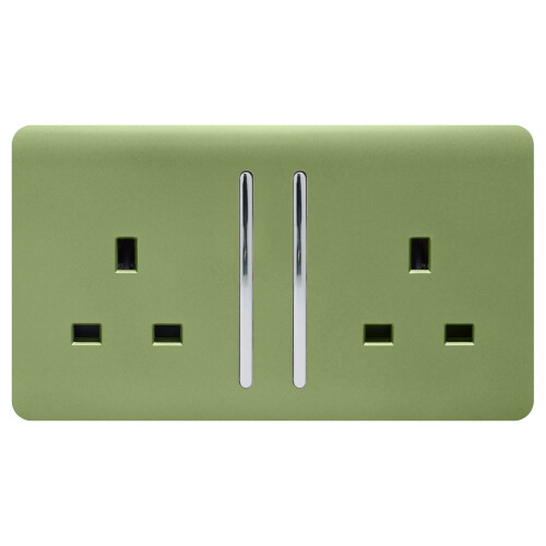 Trendi Switch Trendi 2 Gang 13 Amp Long Switched Plug Socket Moss Green (3 Pack) 1