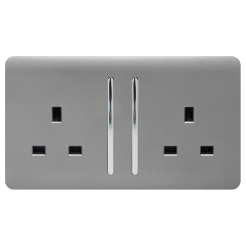Trendi Switch Trendi 2 Gang Artistic Modern Glossy 13 Amp Switched  Plug Socket Light Grey (3 Pack) 1