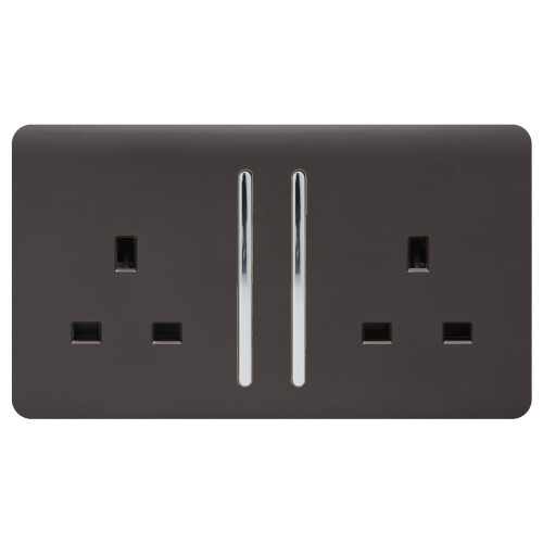 Trendi 2 Gang Artistic Modern Glossy 13 Amp Switched Tactile Plug Socket Dark Brown