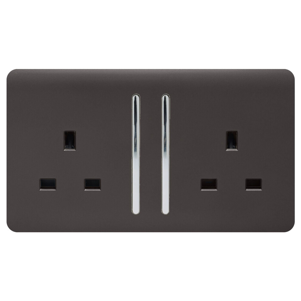 Trendi 2 Gang Artistic Modern Glossy 13 Amp Switched Tactile Plug Socket Dark Brown