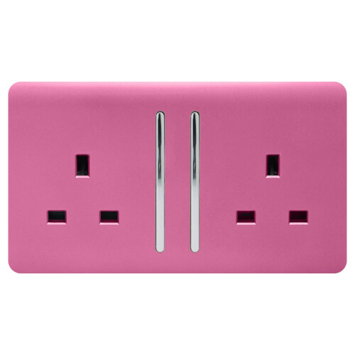 Trendi Switch Trendi 2 Gang Artistic Modern Glossy 13 Amp Plug Socket Pink (3 Pack) 1