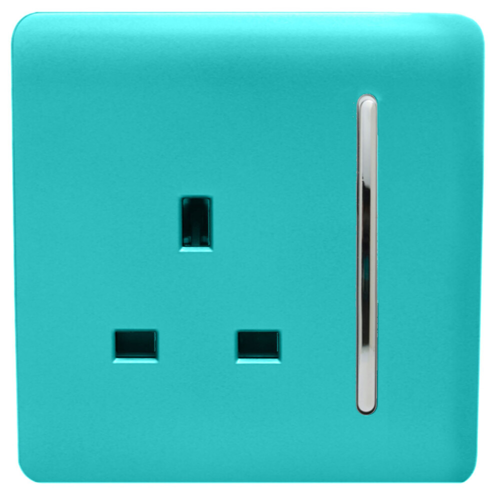 Trendi Switch 1 Gang 13 Amp Switched Plug Socket - Bright Teal - Image 3