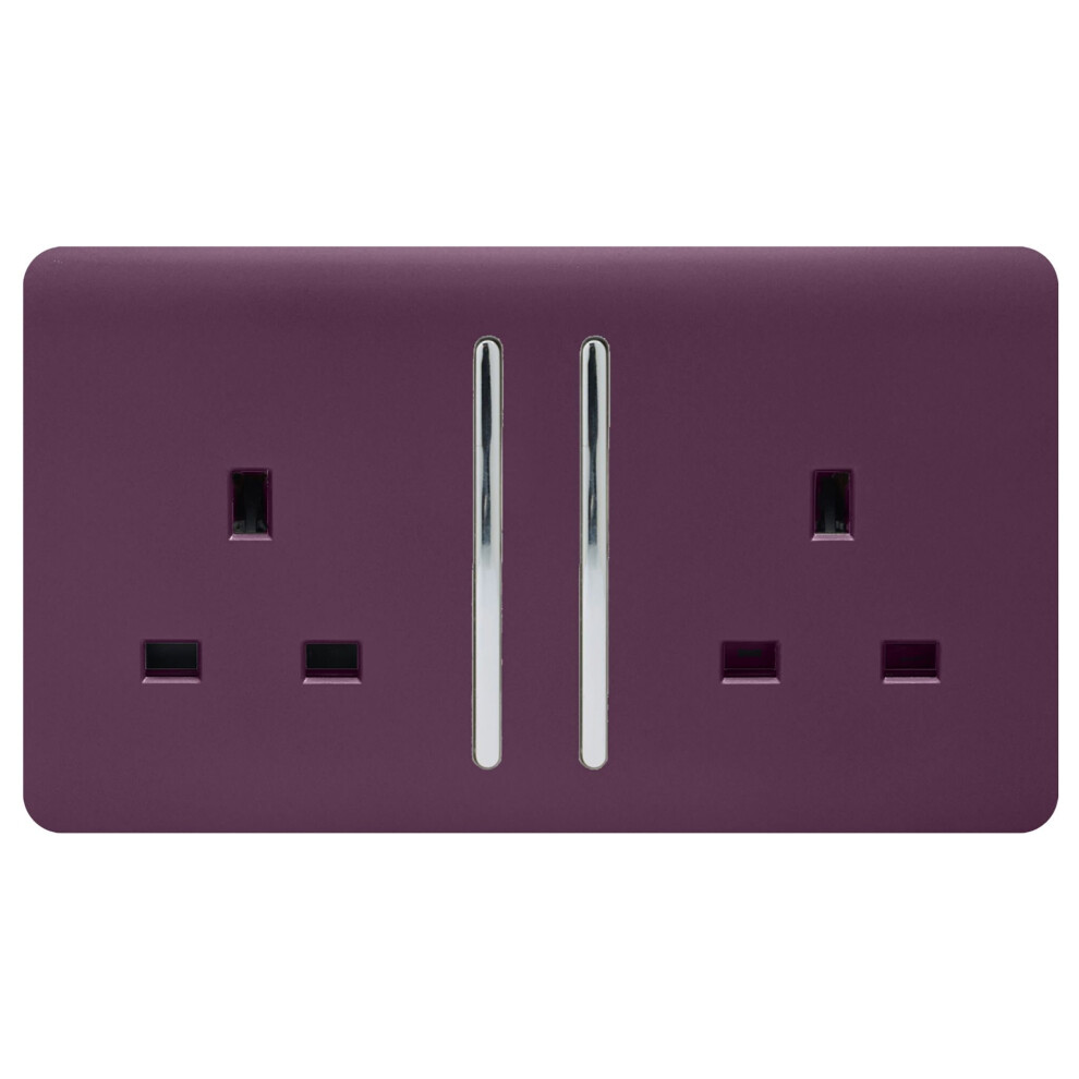 Trendi Switch Trendi 2 Gang Artistic Modern Glossy 13 Amp Switched Plug Socket Plum