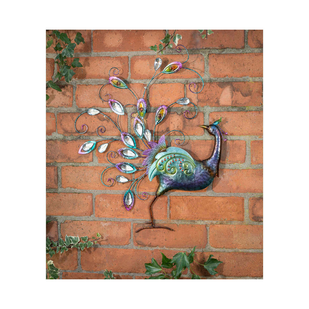 Hand-finished Diamante Peacock Wall Art With Jewel Details G-0114