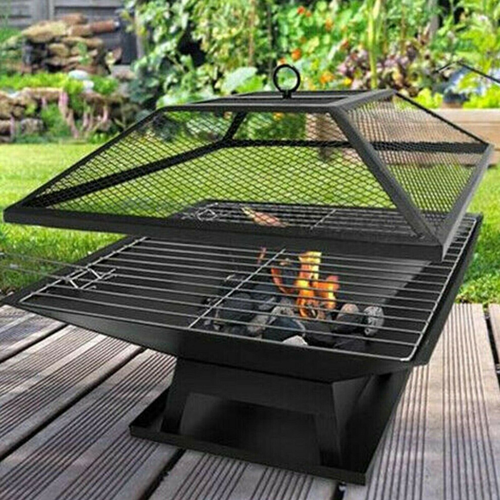 SQUARE FIRE PIT BBQ GRILL HEATER OUTDOOR GARDEN FIREPIT BRAZIER PATIO