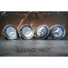 Set of 4 Blue Mercedes alloy wheel caps 75mm