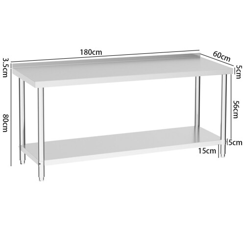 Living And Home 2 Tier Stainless Steel Work Bench Catering Table Commercial Kitchen Prep Worktop 2