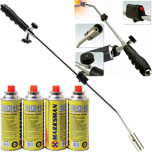 WEED WAND + 4 BUTANE GAS CANISTER BLOWTORCH GARDEN WEEDS KILLER BURNER