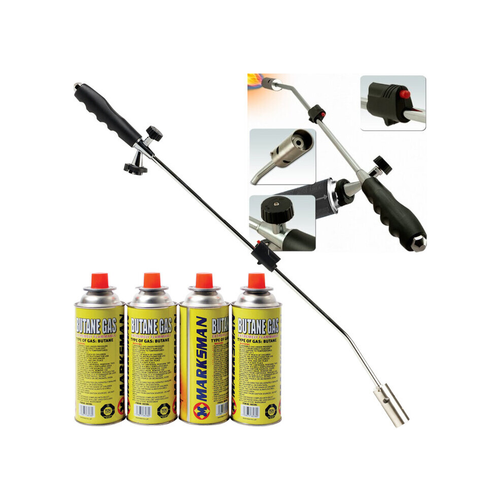 WEED WAND + 4 BUTANE GAS CANISTER BLOWTORCH GARDEN WEEDS KILLER BURNER