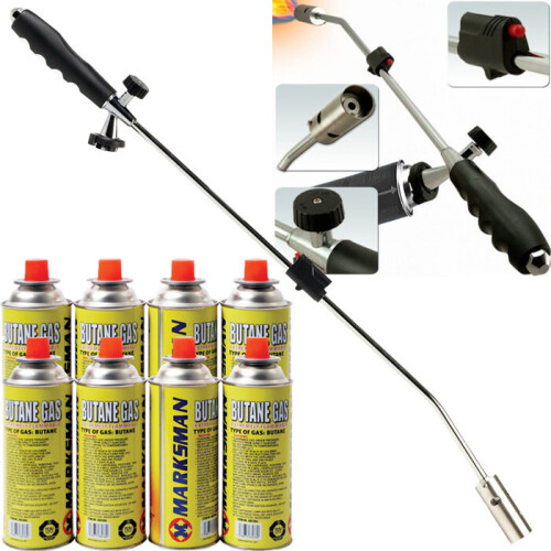 WEED WAND + 8 BUTANE GAS CANISTER BLOWTORCH GARDEN WEEDS KILLER BURNER