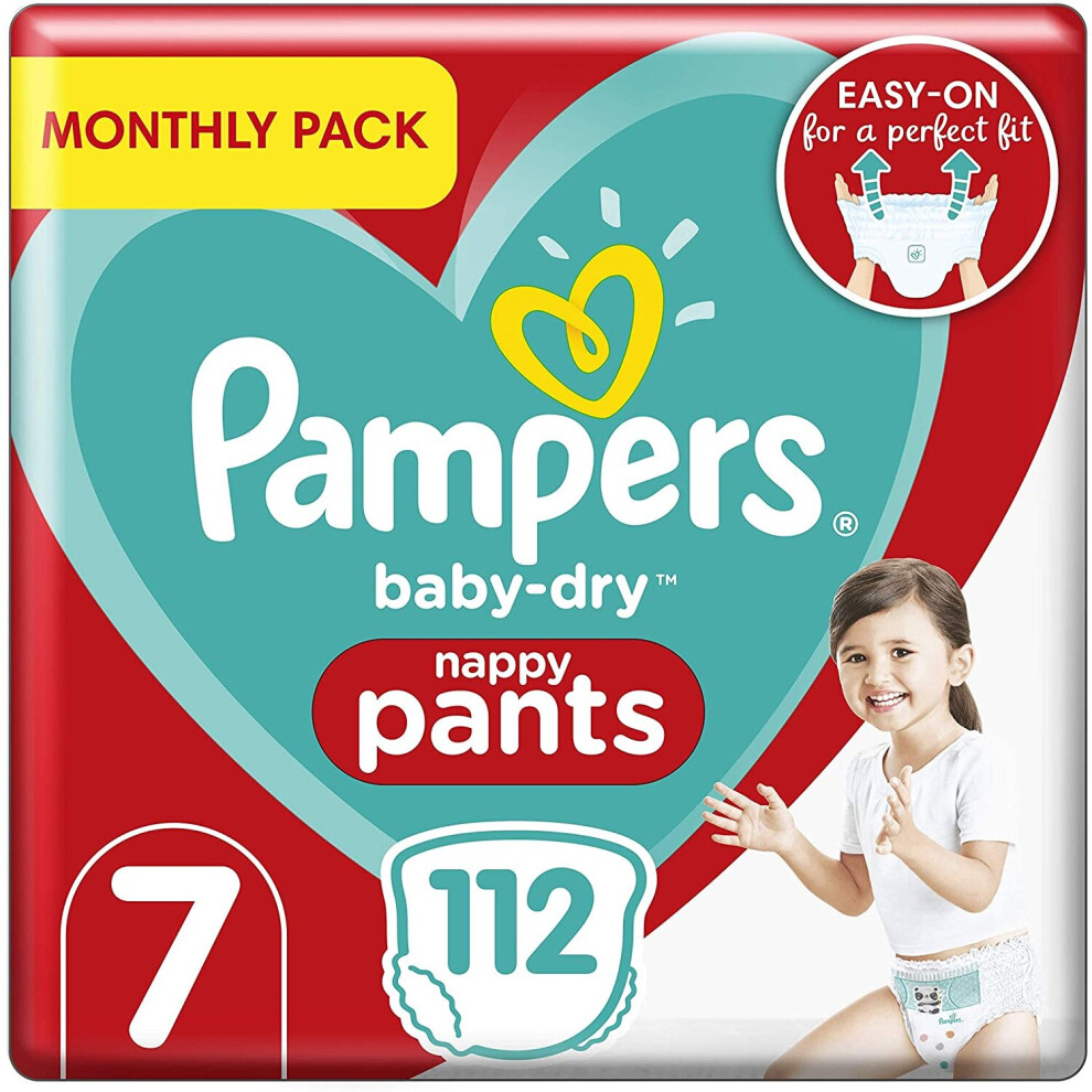 Pampers Size 7 Baby-Dry Nappy Pants, 112 Count, MONTHLY SAVINGS PACK, Easy-Up Pull On Nappies (17+ kg / 37.5 lbs)-image-OPC-P786YZ7-NEW