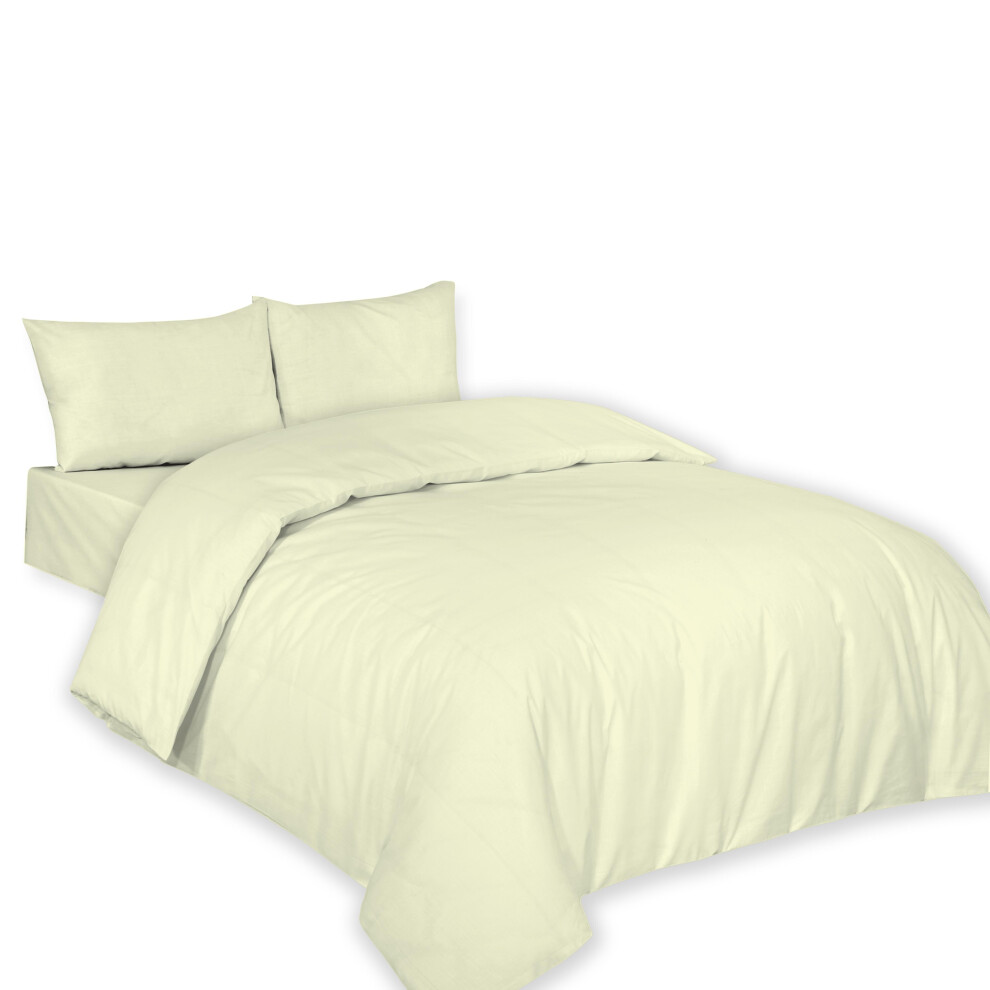 (Single, Cream) Polycotton Plain Dyed Duvet/Quilt Cover with Pillowcases Nice & Bright Colours Anti Allergenic Bedding Set.