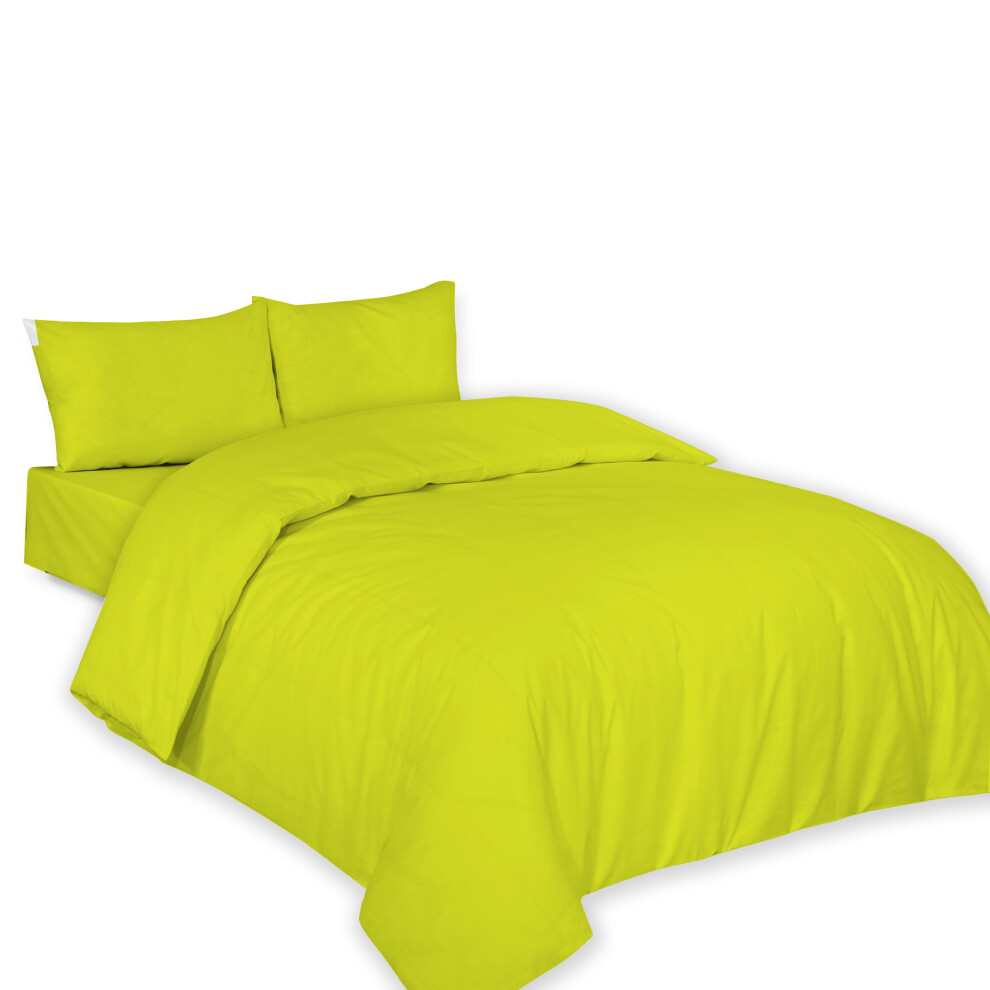 (Single, Lime Green) Polycotton Plain Dyed Duvet/Quilt Cover with Pillowcases Nice & Bright Colours Anti Allergenic Bedding Set.