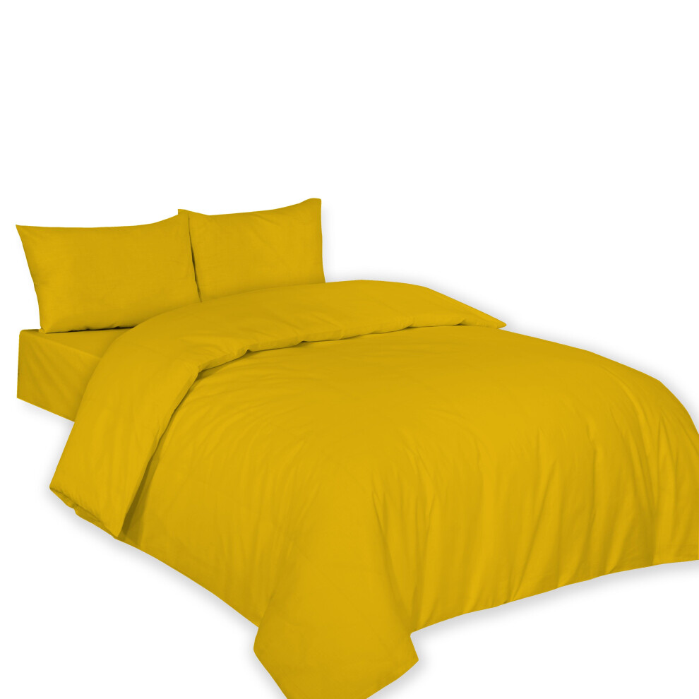 (Single, Mustard) Polycotton Plain Dyed Duvet/Quilt Cover with Pillowcases Nice & Bright Colours Anti Allergenic Bedding Set.