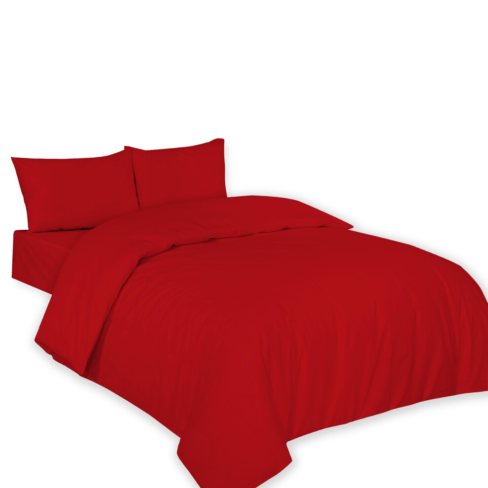 (Pair of Pillowcase, Red) Polycotton Plain Dyed Duvet/Quilt Cover with Pillowcases Nice & Bright Colours Anti Allergenic Bedding Set.