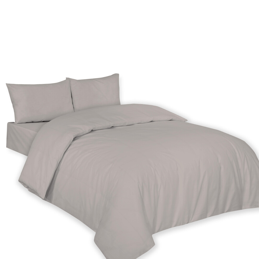 (King, Grey) Polycotton Plain Dyed Duvet/Quilt Cover with Pillowcases Nice & Bright Colours Anti Allergenic Bedding Set.