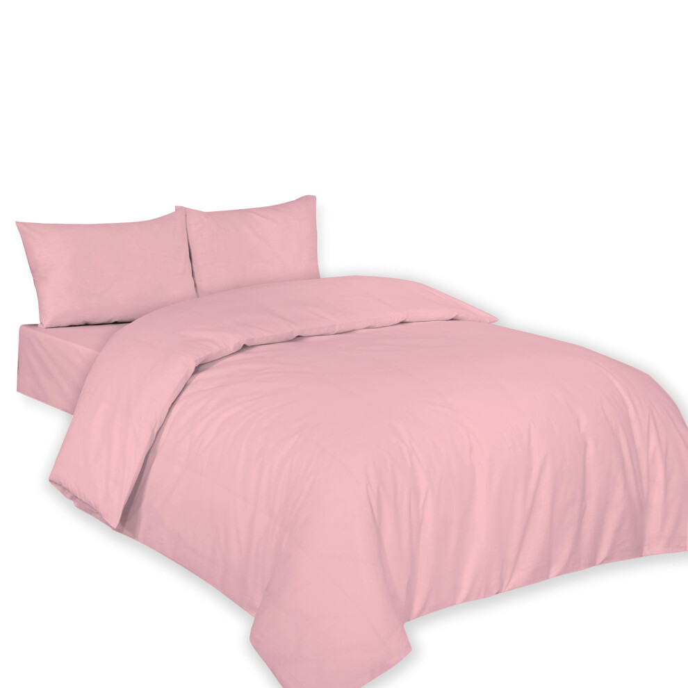 (Double, Pink) Polycotton Plain Dyed Duvet/Quilt Cover with Pillowcases Nice & Bright Colours Anti Allergenic Bedding Set.