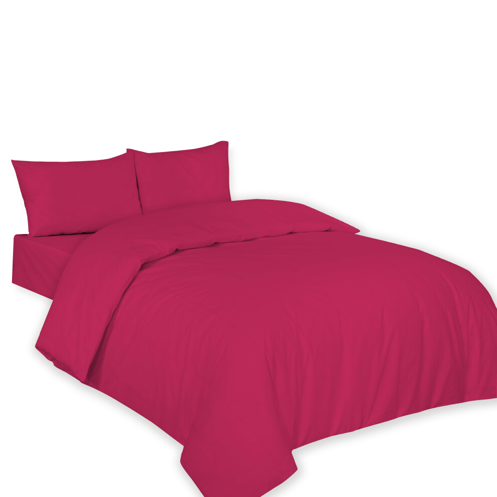 (Super King, Fuchsia) Polycotton Plain Dyed Duvet/Quilt Cover with Pillowcases Nice & Bright Colours Anti Allergenic Bedding Set.