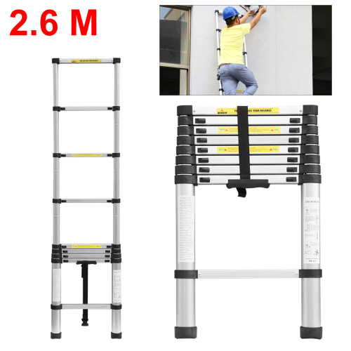 2.6M Extendable Aluminium Telescopic Ladder DIY Tool Max Load 150KG on ...