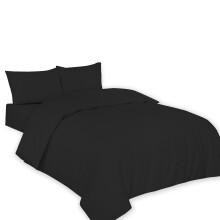 (Double, Black) Polycotton Plain Dyed Duvet/Quilt Cover with Pillowcases Nice & Bright Colours Anti Allergenic Bedding Set.