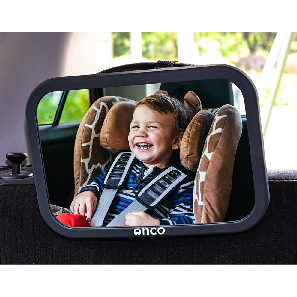 ONCO Baby Car Mirror for Back Seat - 100% Shatterproof Black Baby Car Seat Mirror - Drive Safe and Monitor your Baby Seat through the Rearvi