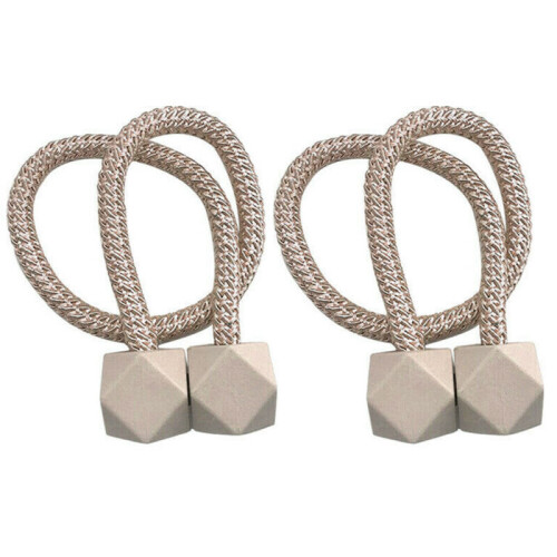 (Beige, 2 PCS) Strong Magnetic Ball Curtain TieBacks Buckle Clips Holdbacks Tie Rope Strap