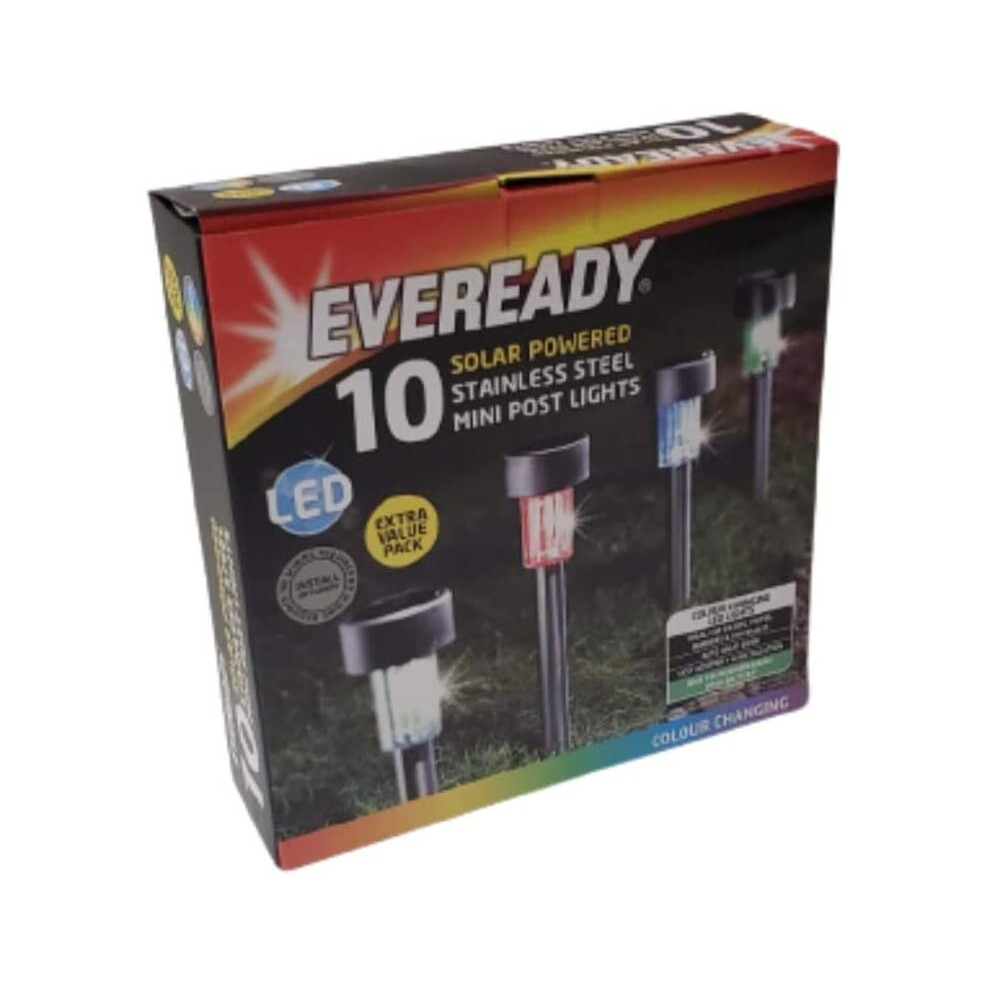 Eveready Stainless Steel 10 LED Mini Post Lights Solar Powered