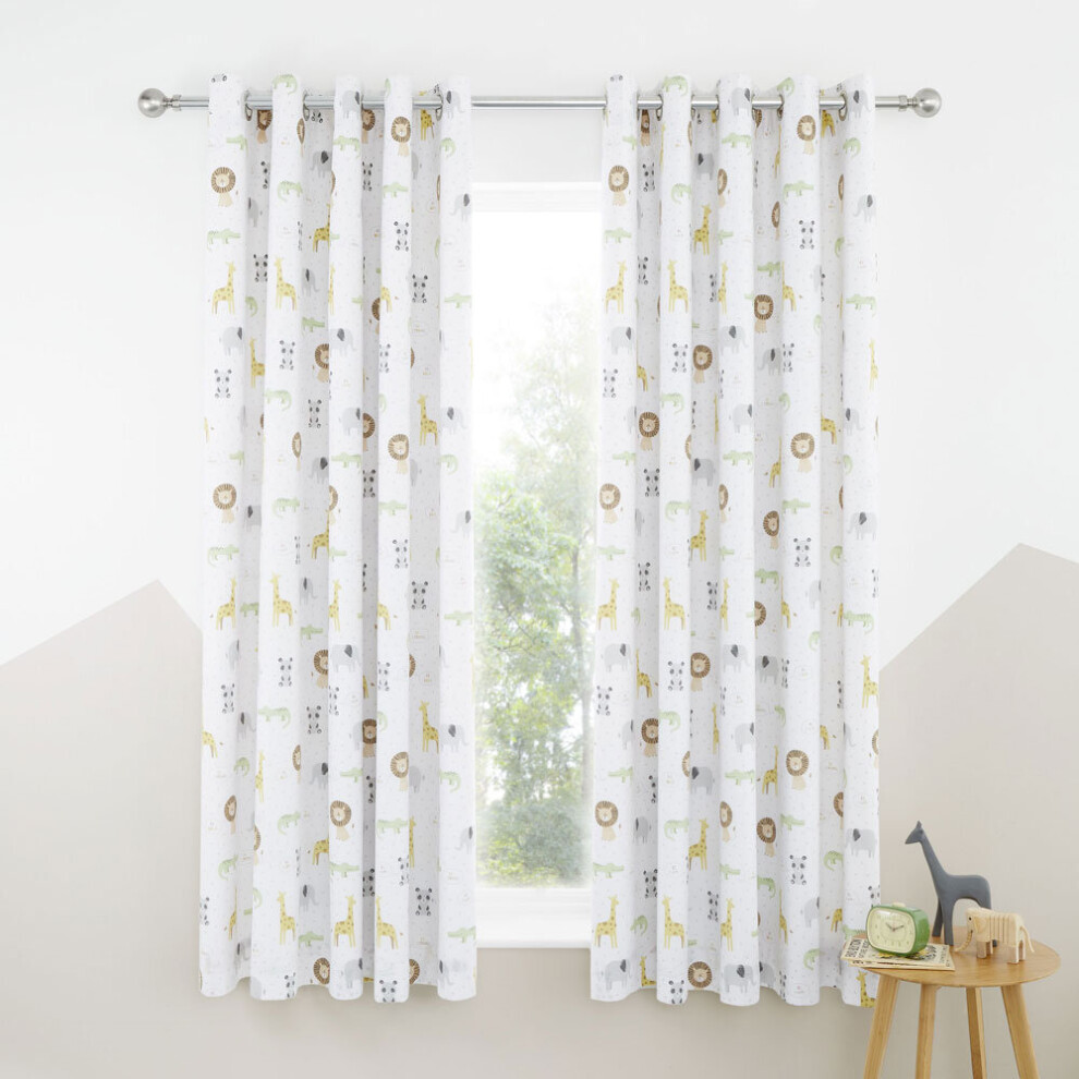 Catherine Lansfield Roarsome Animals Print Lined Blackout Eyelet Curtains, Natural, 66 X 72 Inch - Image 3