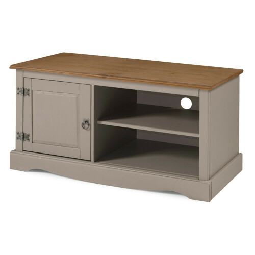 Mercers Furniture Corona TV Unit 1 Door Media Unit Grey Wax Solid Pine 1