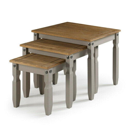 Mercers Furniture Corona Grey Nest of Tables Wax Solid Pine