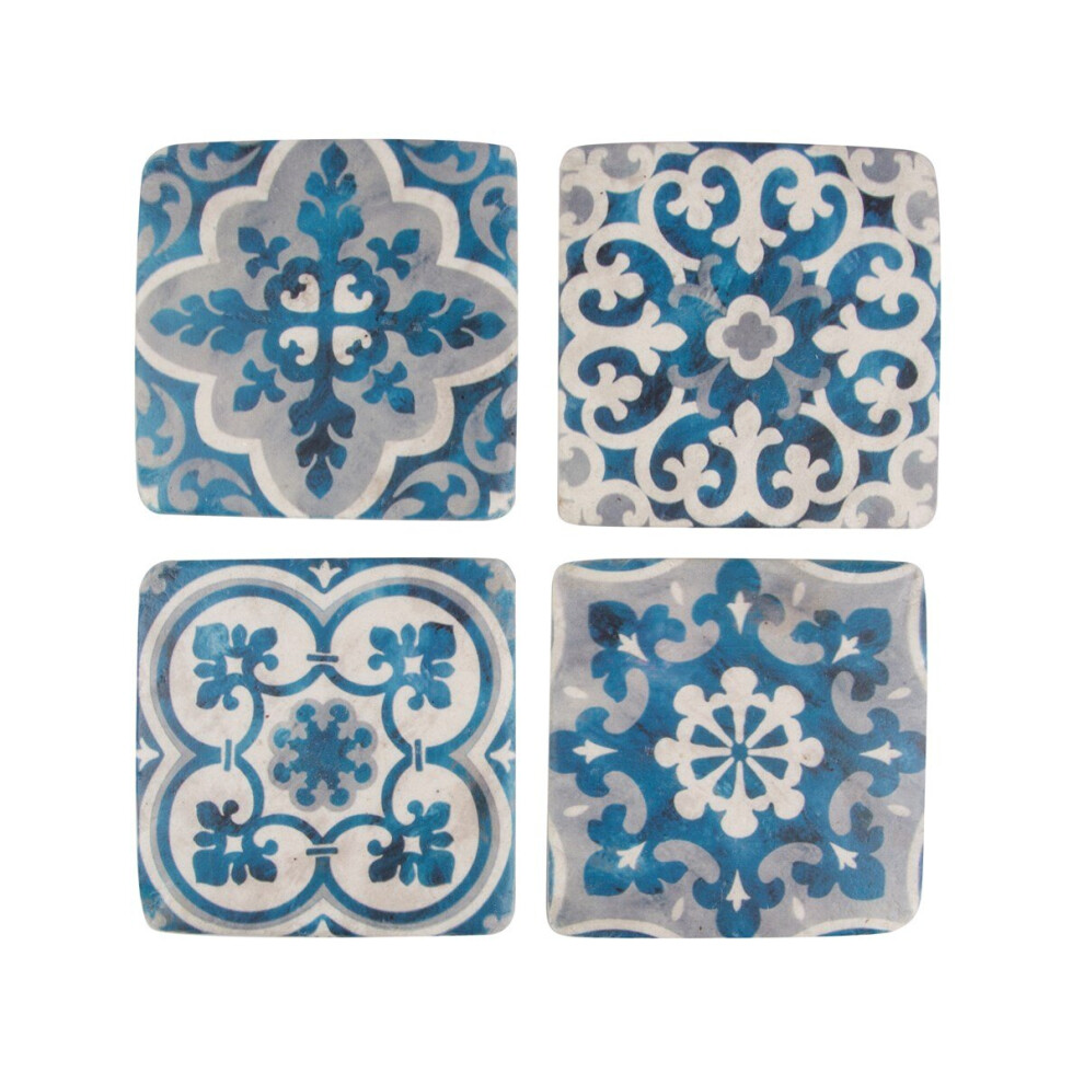 Sass & Belle Blue Mediterranean Mosaic Santorini Coasters - Set of 4