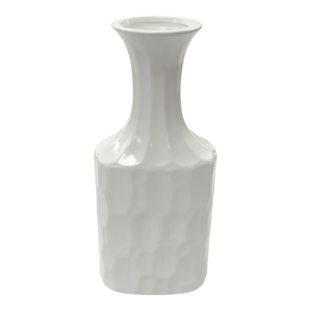 30cm Tall Ceramic Vase White Dimpled Design Decorative Flower Vase Flared Mouth