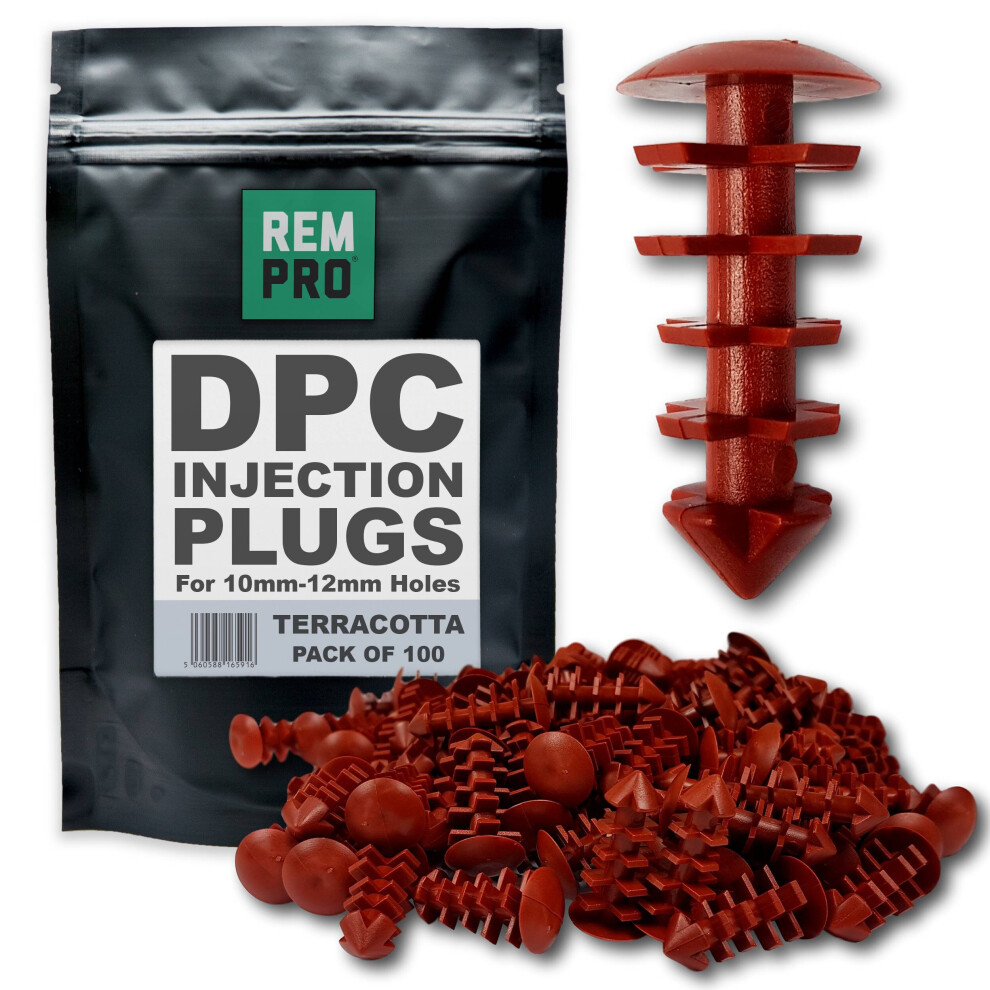 (Terracotta, Pack of 100) Rempro Terracotta DPC Damp Proofing Injection Wall Plugs