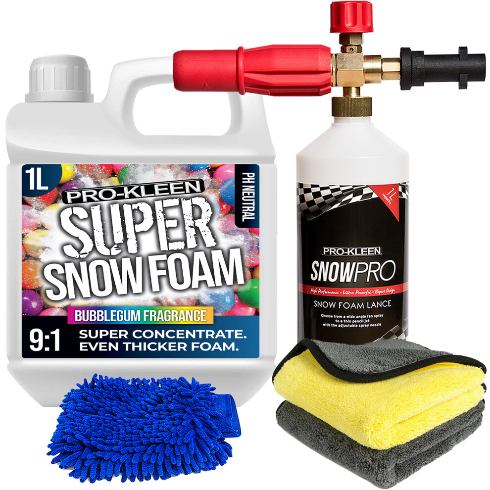 (Bubblegum 1 x 1L, 1 x Pro-Kleen Karcher Lance, Mitt & 2 Cloths) Super Concentrate Snow Foam Car Shampoo Kits