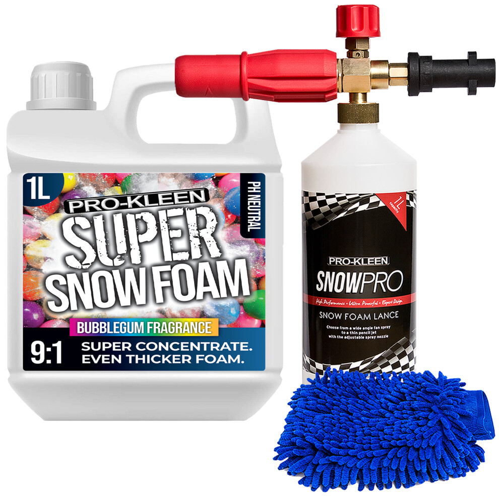 (Bubblegum 1 x 1L, 1 x Pro-Kleen Karcher Lance & Mitt) Super Concentrate Snow Foam Car Shampoo Kits