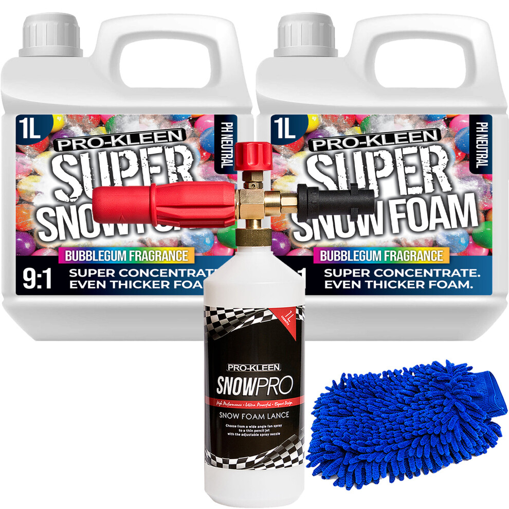 (Bubblegum 2 x 1L, 1 x Pro-Kleen Karcher Lance & Mitt) Super Concentrate Snow Foam Car Shampoo Kits