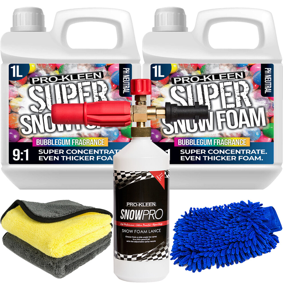 (Bubblegum 2 x 1L, 1 x Pro-Kleen Karcher Lance, Mitt & 2 Cloths) Super Concentrate Snow Foam Car Shampoo Kits