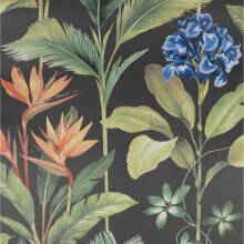 Oliana Charcoal Wallpaper Belgravia Decor Green Blue Orange Floral Tropical