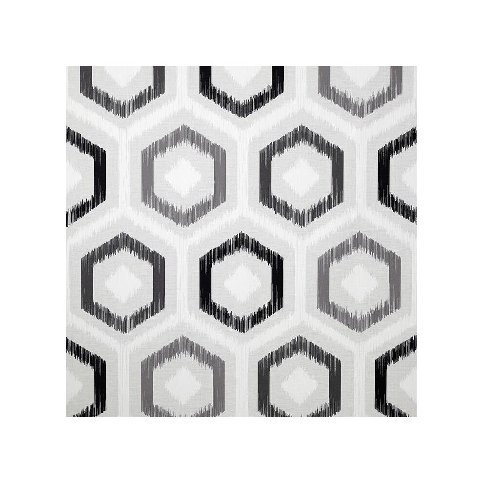 Ikat Geometric Wallpaper Arthouse Retro Grey Charcoal White Textured Vinyl