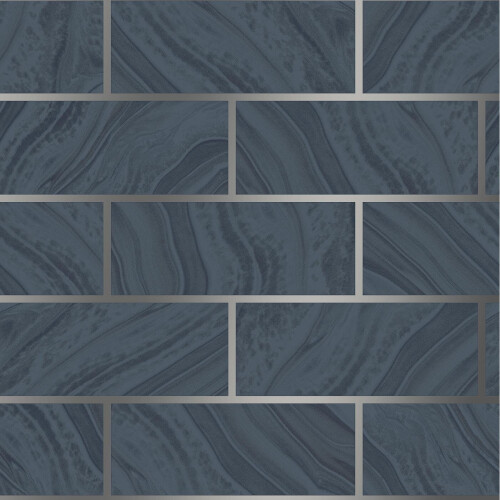 Glitter Brick Effect Wallpaper Rasch Navy Silver Textured Metallic