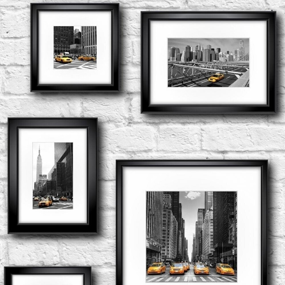 Muriva Manhattan Frames Wallpaper New York Black White Yellow Taxi Brick