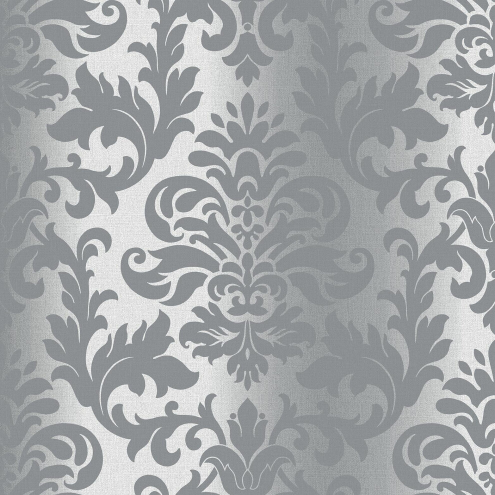 Rasch Platina Metallized Damask Grey Silver Textured Wallpaper