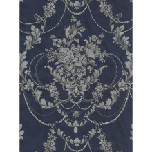 Perla Floral Damask Wallpaper Debona Textured Vinyl Navy Metallic Glitter