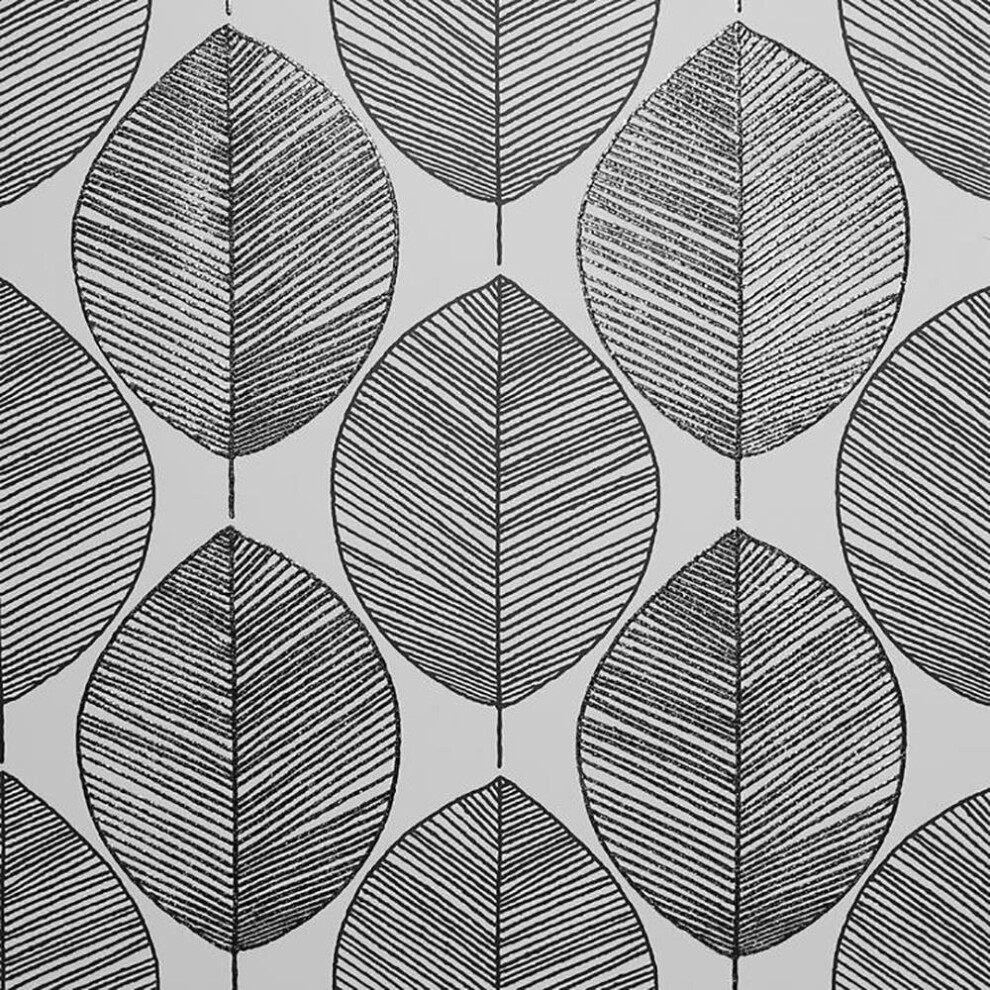 Scandi Leaf Wallpaper Arthouse Black White Tropical Glitter Retro Textured