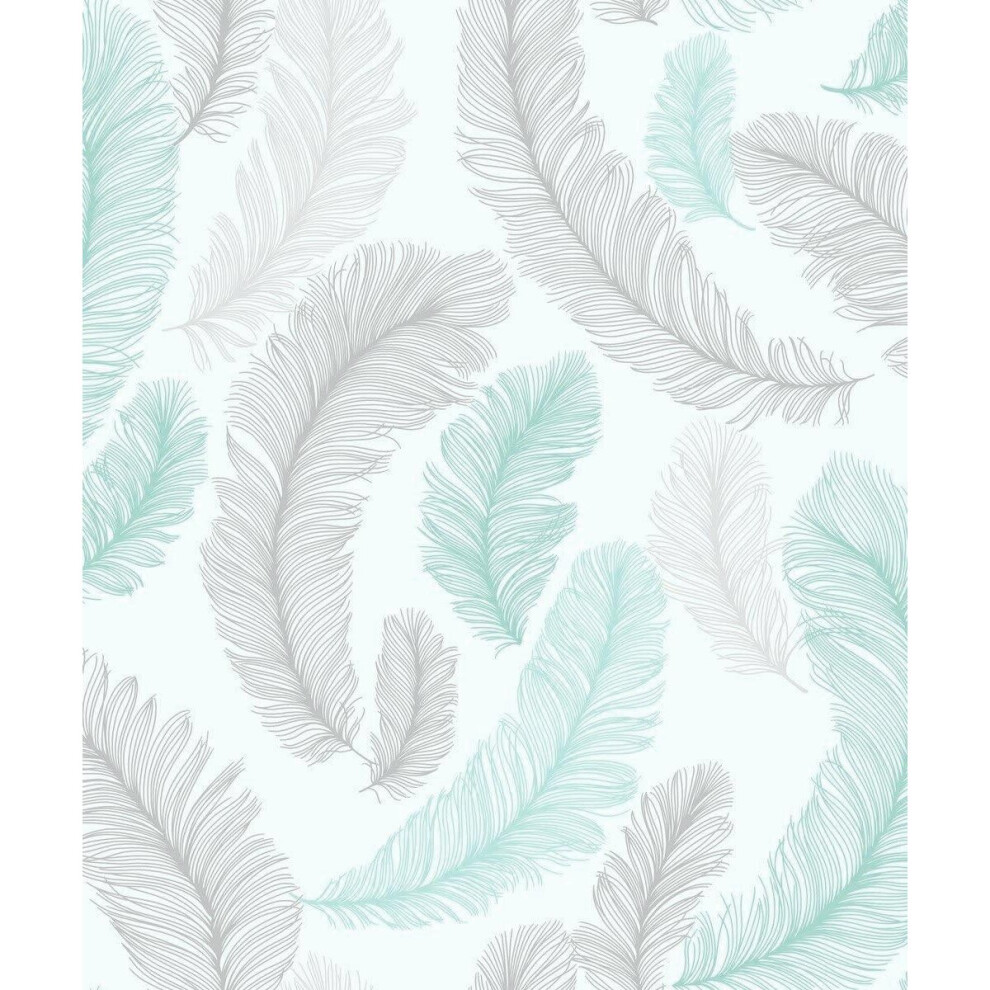 Grandeco Blue Reflect Feather Wallpaper Glitter Textured Vinyl Paste The Wall