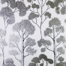 Delamere White Silver Wallpaper Arthouse Metallic Tree Natural Floral