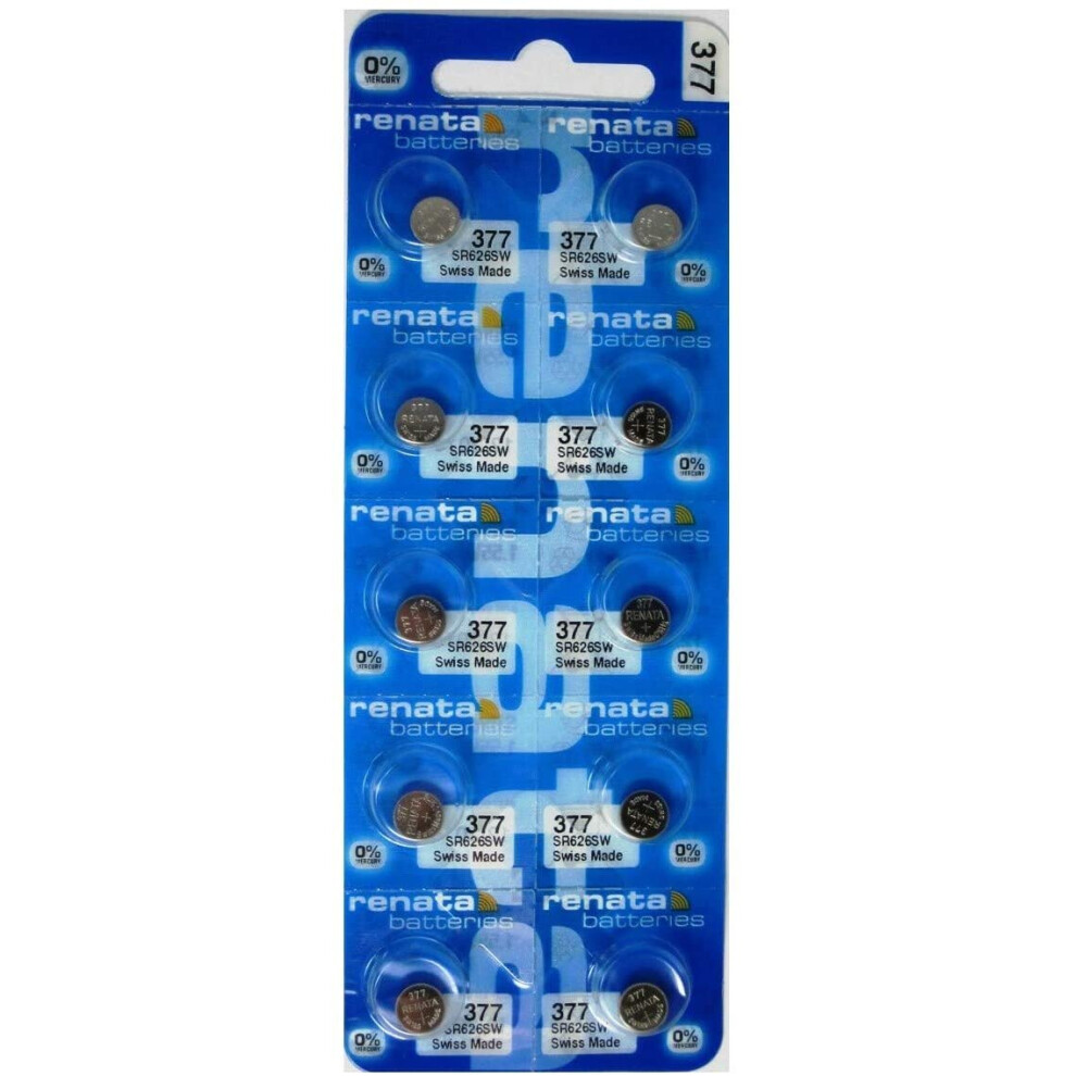 Renata 377 SR626SW Watch Battery SR66 AG4 LR626 -Pack of 10- Swiss Made-Button Cell Batteries