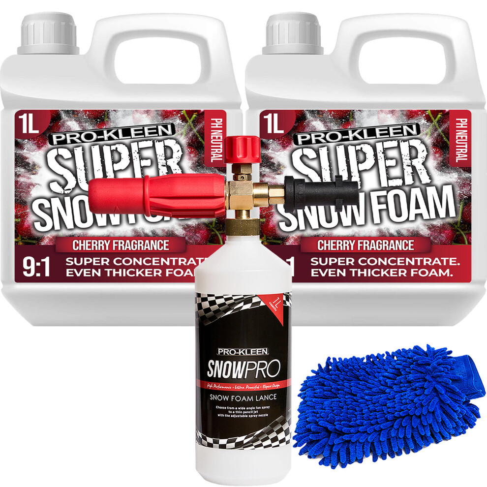 (Cherry 2 x 1L, 1 x Pro-Kleen Karcher Lance & Mitt) Super Concentrate Snow Foam Car Shampoo Kits