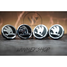 Set of 4 Skoda Black alloy wheel caps 55mm