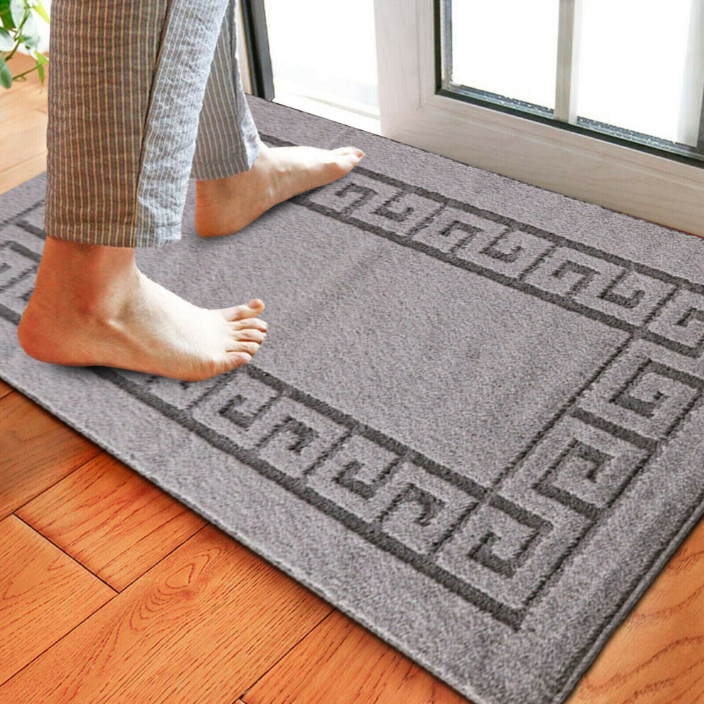 (40 x 60, Grey-Gel Back 59) Non Slip Door Mats Small & Large Door Mat Geometric Rugs